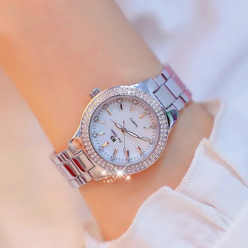 Luxury BS Ladies Wrist Watches Women Crystal Diamond Stainless Steel Watches