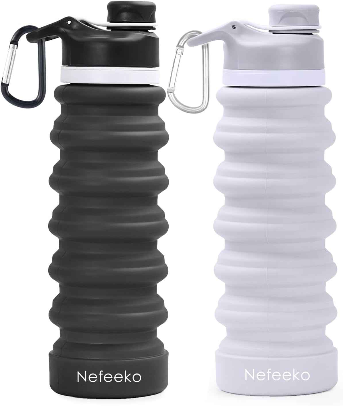 Collapsible Water Bottle, 26Oz Silicone Foldable Water Bottles Leakproof BPA Free Travel Water Bottles with Carabiner, Portable Sport Water Bottles for Camping,Hiking Outdoor Indoor Sport