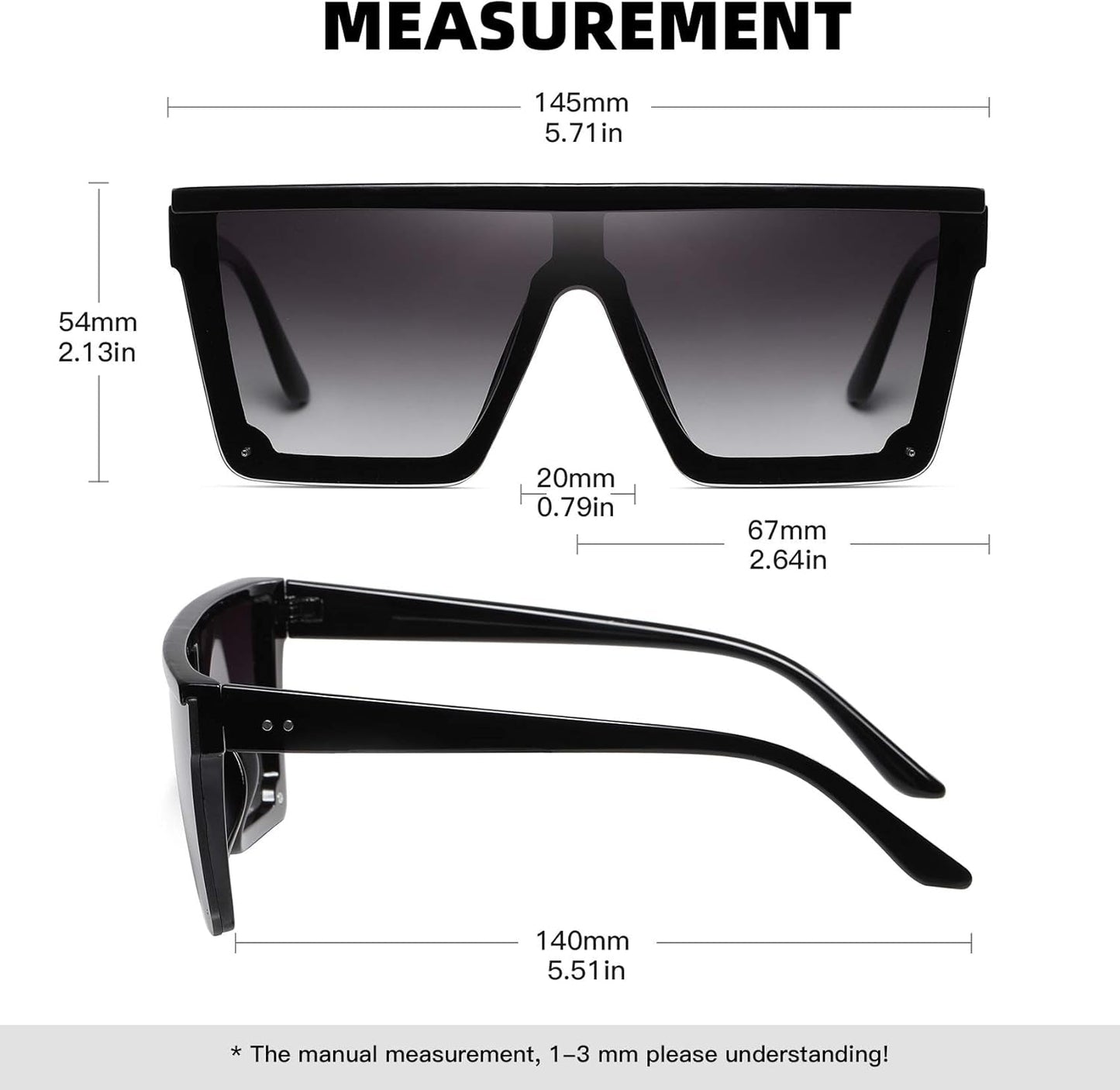 Square Sunglasses for Women Men Fashion Big Frame Flat Top Sun Glasses Mirror Lens