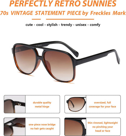 Vintage Retro 70S Sunglasses for Women Men Classic Large Square Aviator Trendy Glasses