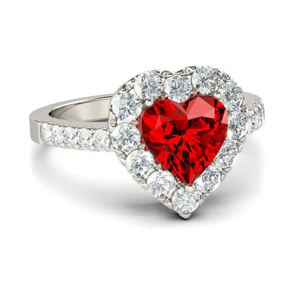 Beauty Silver Crystal Zircon Ruby Love Heart Ring Engagement Ring Gift Wedding Party Rings Female Ring Size 6-10