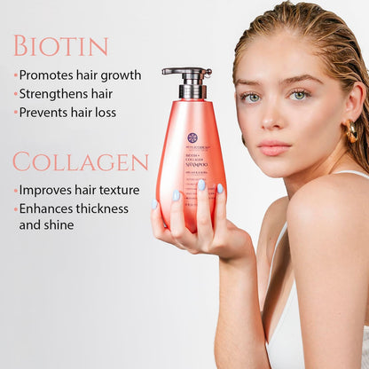 Biotin and Collagen Hair Growth Set - Shampoo and Conditioner for Women with Coconut Oil, Argan and Jojoba Oil for Thinning Hair (17 Fl Oz)