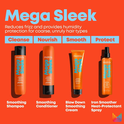 Mega Sleek Conditioner | Smoothing, Anti-Frizz, Detangling | for Dry, Damaged & Frizzy Hair | Salon Professional Conditioner | with Shea Butter | Vegan