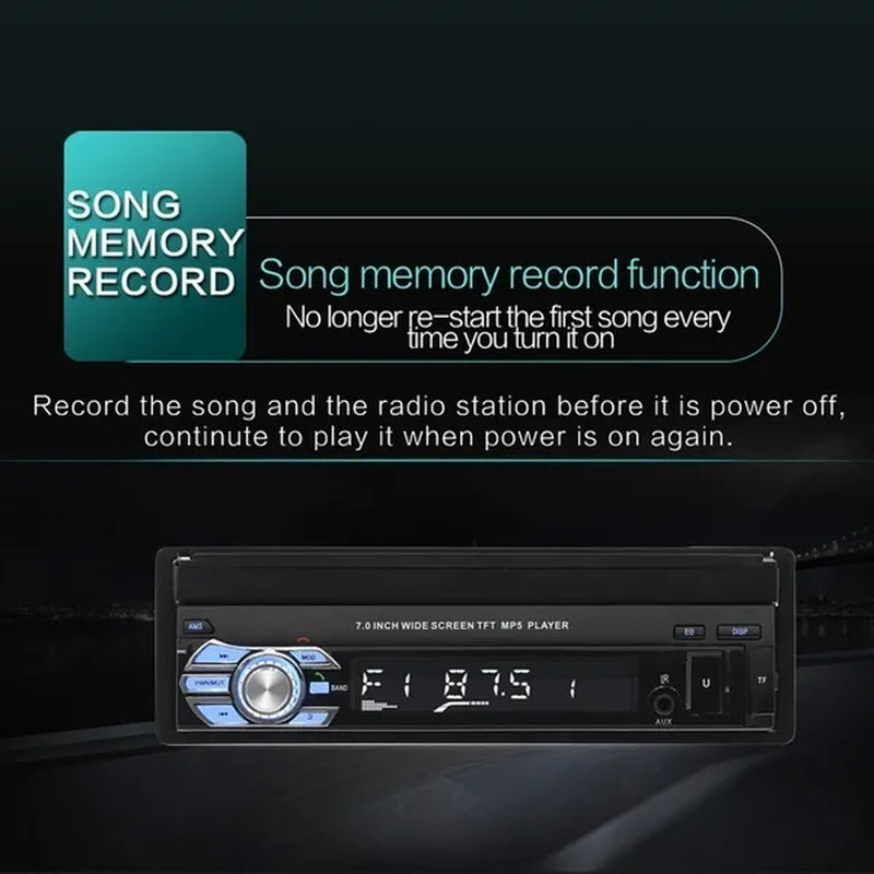 7Inch HD Retractable Touch Screen 1Din Car Stereo Audio Bluetooth Car Radio FM USB Support Mirror Link and Backup Camera(Optional)