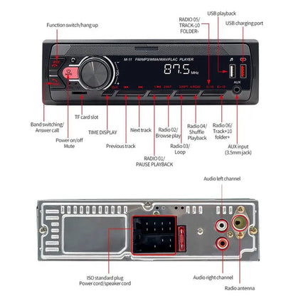 UNITOPSCI 12V 1DIN In-Dash Car Radio Stereo Autoradio Bluetooth Digital Audio Music Car Radio MP3 Player with Remote Control Bluetooth/Fm/Usb/Sd/Aux-In Colorful Lights
