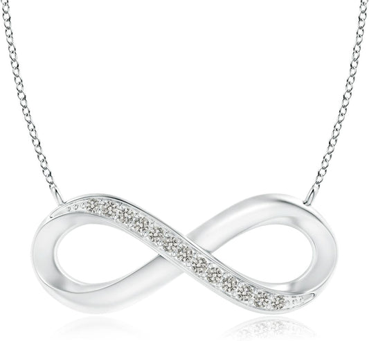 Natural Diamond Infinity Pendant Necklace in Sterling Silver / 14K Solid Gold | April Birthstone, Birthday, Engagement, Anniversary, Wedding Jewelry Gift for Women