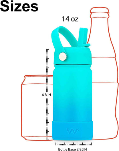 Kids Water Bottle with Boot, Insulated Stainless Steel Wide Mouth Metal Water Bottle with Leakproof Straw Lid for School, Girls, Boys