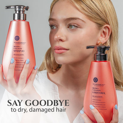 Biotin and Collagen Hair Growth Set - Shampoo and Conditioner for Women with Coconut Oil, Argan and Jojoba Oil for Thinning Hair (17 Fl Oz)