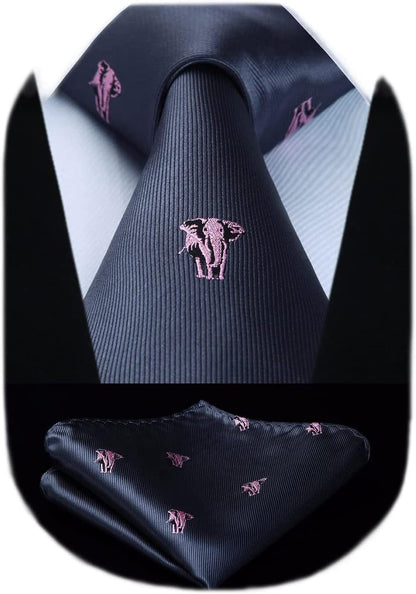 Ties for Men Classic Animal Tie and Pocket Square Set Jacquard Woven Silk Neckties Handkerchief Wedding Party