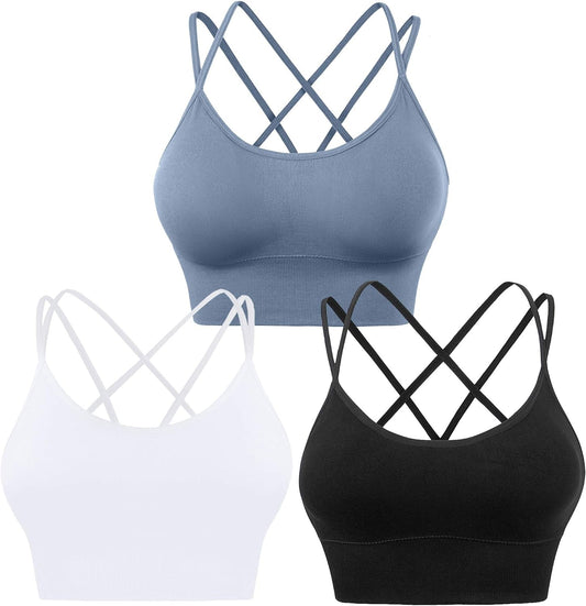 Cross Back Sport Bras Padded Strappy Criss Cross Cropped Bras for Yoga Workout Fitness Low Impact