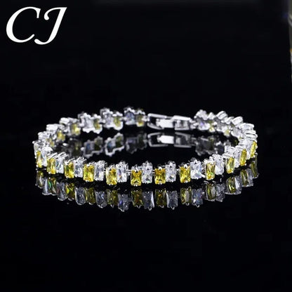CANDICE High Quality Silver Plating Clear Rectangle CZ Setting Exquisite Women Dinner Party Green Tennis Bracelet Jewelry with Extended Clasp