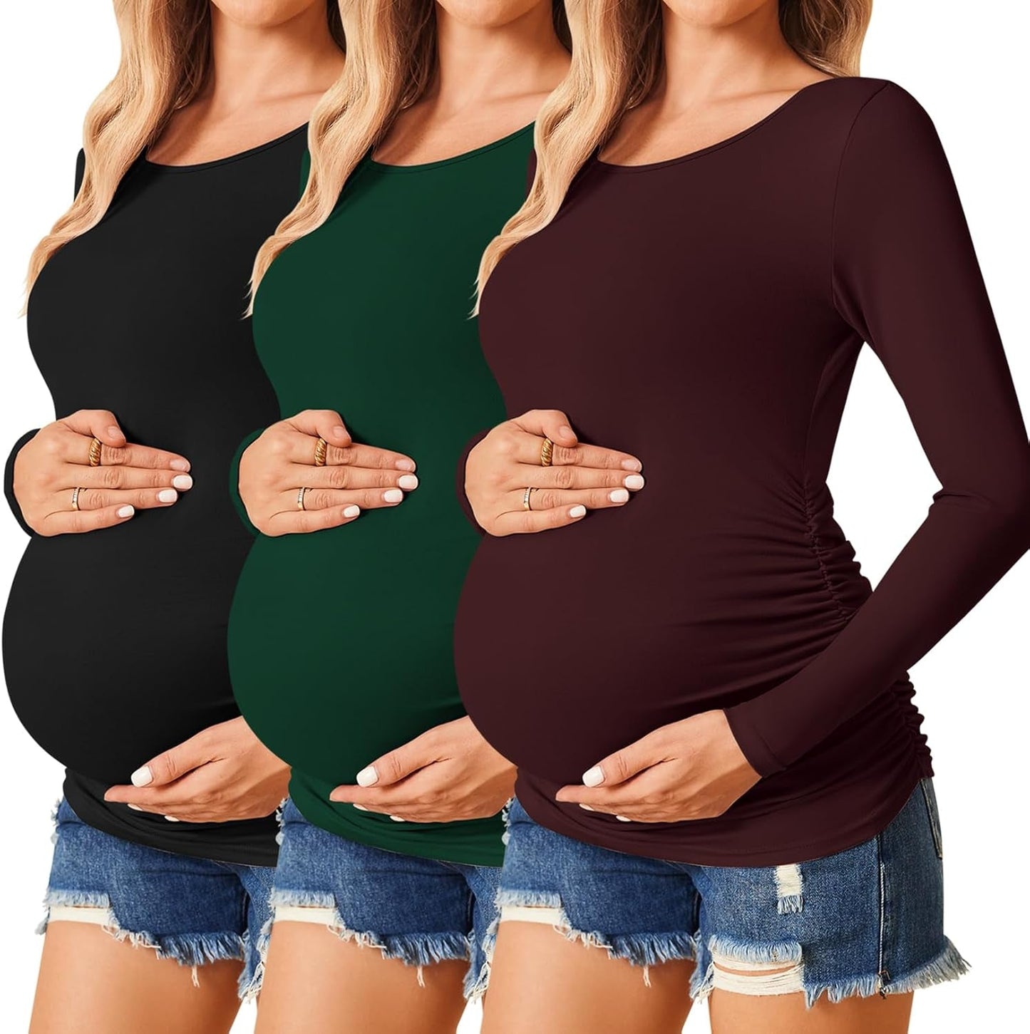 Womens Maternity Shirts Long Sleeve 3 Packs Pregnancy Tee Top Tunic Blouse Casual Mama Clothes S-XXL
