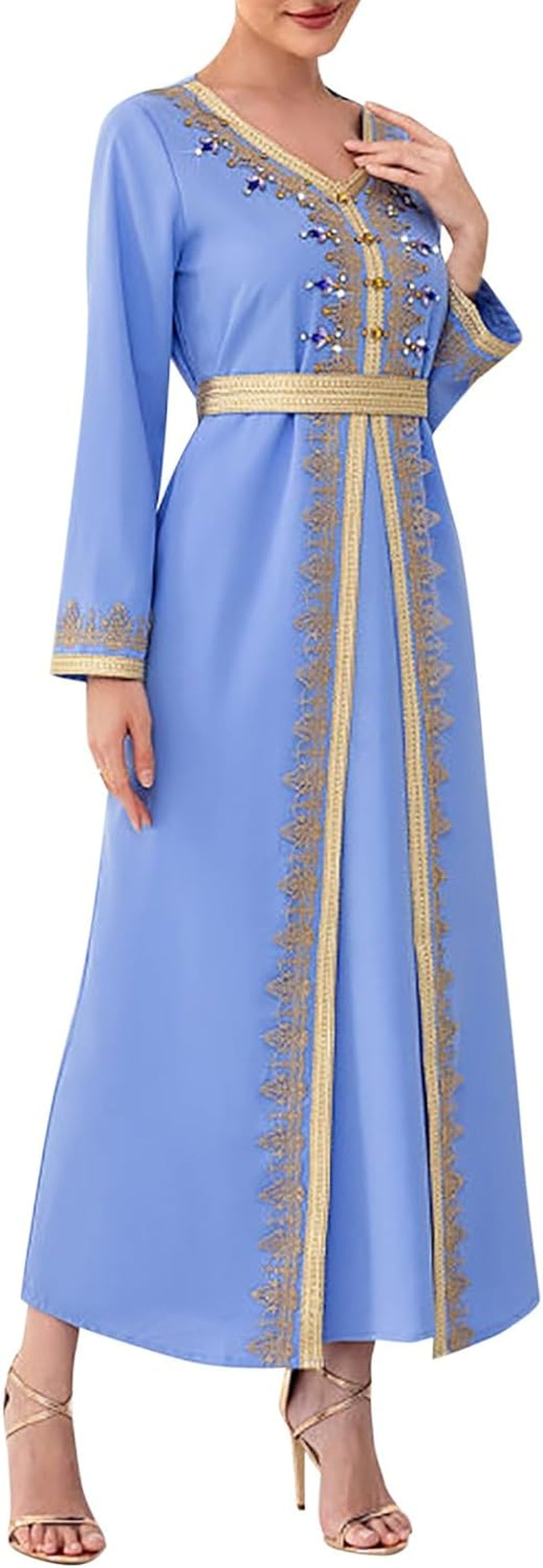 Women'S Chiffon Kaftan Abaya Dress Muslim Long Sleeve Self Tie Flowy Maxi Dress Abaya Casual Dress Dubai Outfits