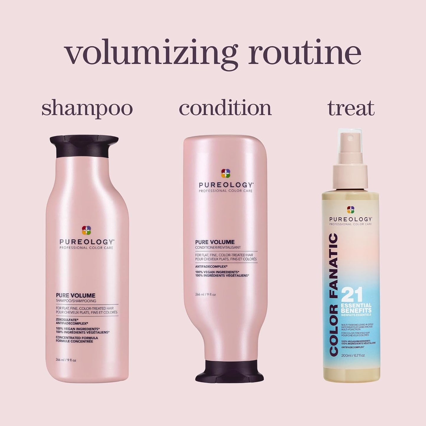 Pureology Pure Volume Shampoo - for Flat, Fine, Color-Treated Hair, Adds Lightweight Volume and Body, Clarifies Buildup, Sulfate-Free & Vegan