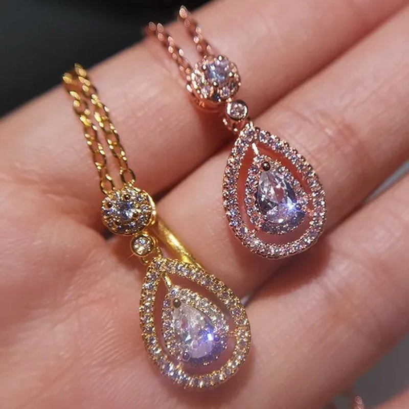 Women'S Fashion Water Drop Diamond White Sapphire Pendant Necklace Women Jewelry Gifts