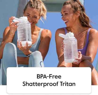 64 Oz Motivational Water Bottle with Straw Lid with Time Marker, Half Gallon, Premium Quality BPA Free Tritan Plastic, Breezy Blue