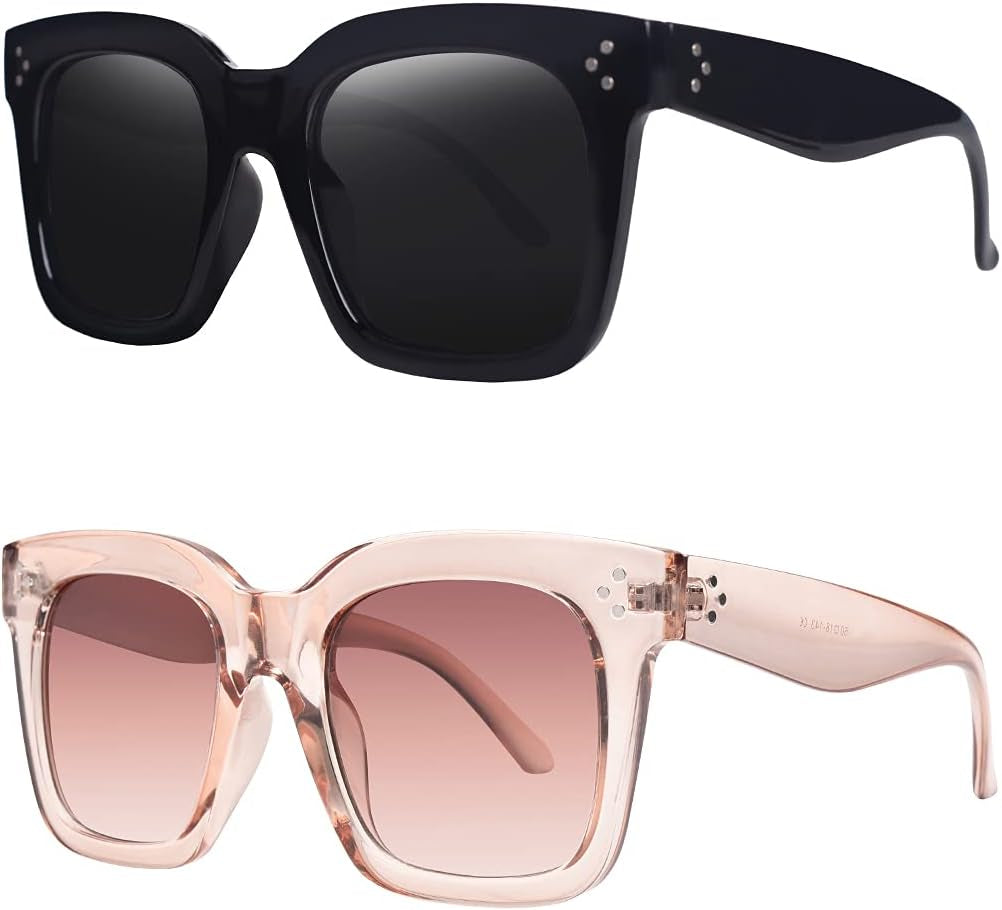 Vintage Women Oversized Sunglasses Designer Luxury Square Sun Glasses UV400 Protection Flat Lens