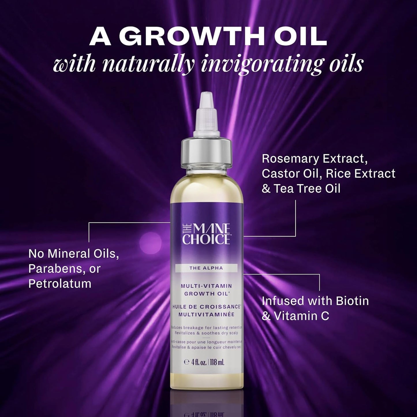 Alpha Multi-Vitamin Scalp Hair Growth Oil, 4 Fl Oz, 1 Pack, Nourishing Scalp Oil with Biotin, Vitamin C, Rosemary, Rice Extract, Jojoba, Tea Tree & Castor Oil, Lightweight & Non-Greasy