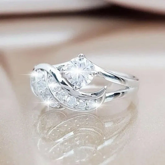 New Sapphire Angel Wings Charming Diamond Princess Ring Romantic Bride Proposal Eternity Ring Anniversary Christmas Gift for Girlfriend Mother's Day Gift Jewelry Size 5-11