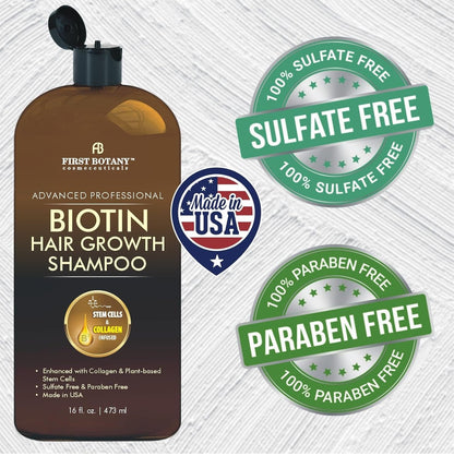 Hair Regrowth and anti Hair Loss Shampoo 16 Fl Oz, with DHT Blockers, Collagen & Stem Cells- Daily Hydrating, Detoxifying, Volumizing Shampoo for Men and Women