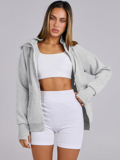 Womens Zip up Hoodies Fleece Jackets Long Sleeve Sweatshirts Pockets Casual Fall Fashion Preppy Outfits Y2K Clothes