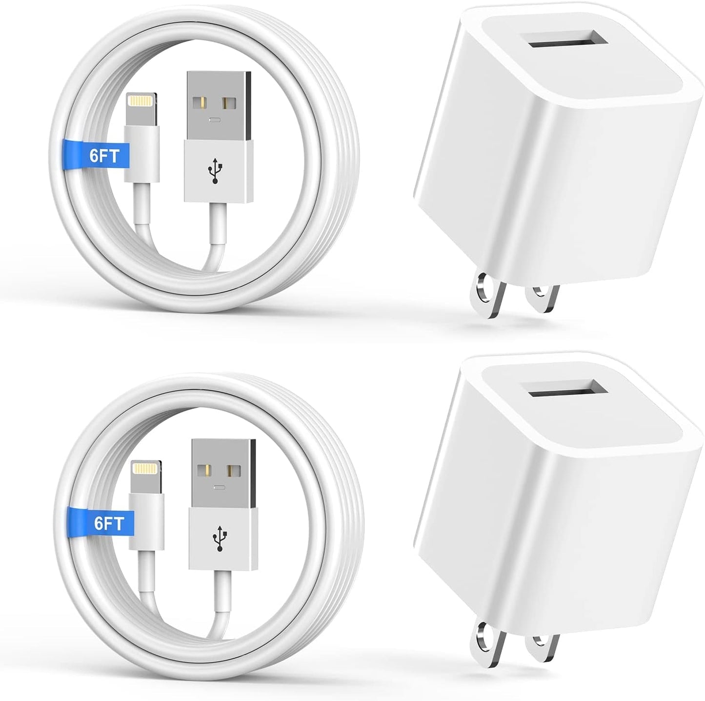 Iphone Charger,[Mfi Certified] 2Pack 6FT Lightning Cable Data Sync Charging Cords with 2Pack USB Wall Charger Travel Plug Adapter Compatible with Iphone 14/13/12/11/Mini/Xs/Max/Xr/X/8/7/Se