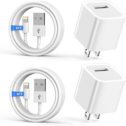 Iphone Charger,[Mfi Certified] 2Pack 6FT Lightning Cable Data Sync Charging Cords with 2Pack USB Wall Charger Travel Plug Adapter Compatible with Iphone 14/13/12/11/Mini/Xs/Max/Xr/X/8/7/Se