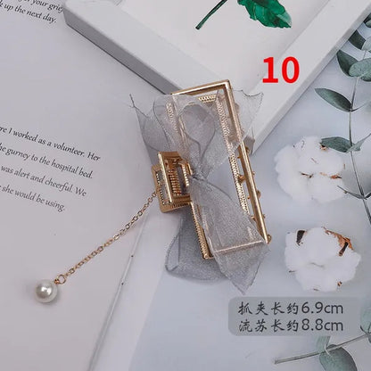 Bow Ribbon Pearl Pendant Tassel Hair Claw Hair Accessories Headdress Metal Grab Clip Hair Clip Shark Clip
