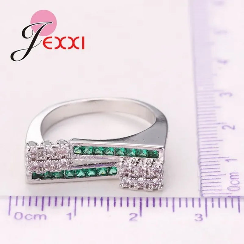 Unique Design Women Wedding Ring 925 Sterling Silver Emerald Green Crystal Lady Engagement Rings Jewelry High Quality