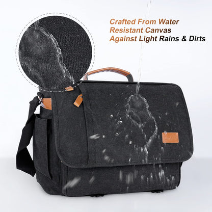 Messenger Bag 17-17.3 Inch, Men'S Computer Bag Water-Resistant Canvas, Teacher Laptop Satchel for Work Office College, Dark Grey