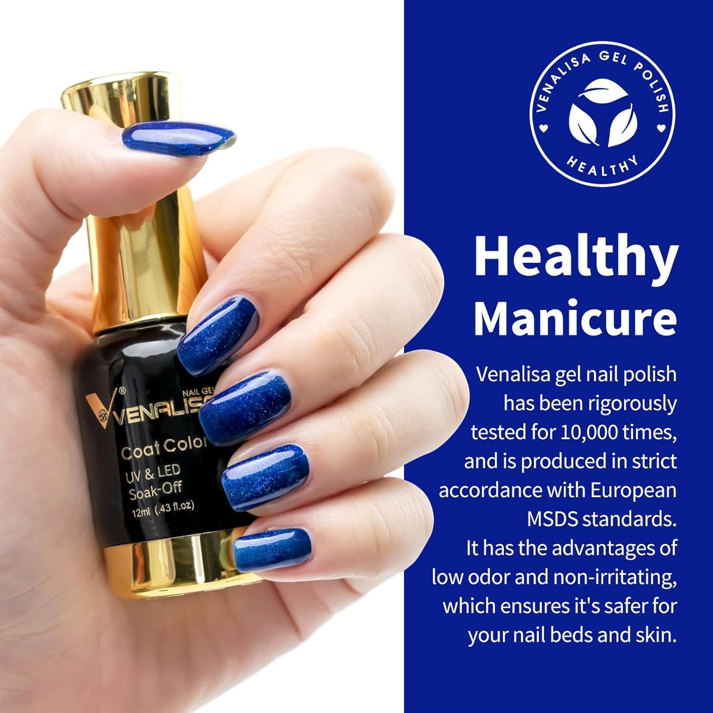 VENALISA Royal Blue Gel Nail Polish, 12Ml Dark Blue Gel Polish Navy Color Soak off UV LED Nail Gel Polish Nail Art Starter Manicure Salon DIY at Home, 0.43 OZ