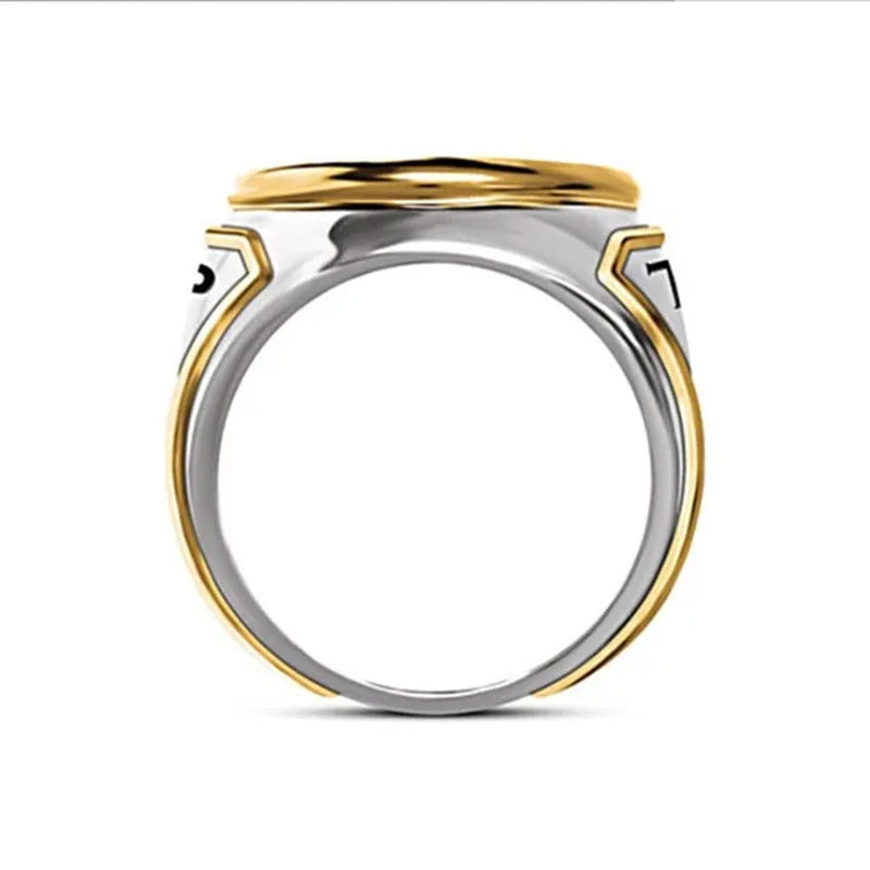 Exquisite 925 Sterling Silver Plated Mens Fashion Ring Two Tone 18K Gold Plated"Make America Great Again" USA President Statue Commemorative Coin Rings General Election Trump Supporters Jewelry Successfully Elected Souvenir Gift Size 6 - 13