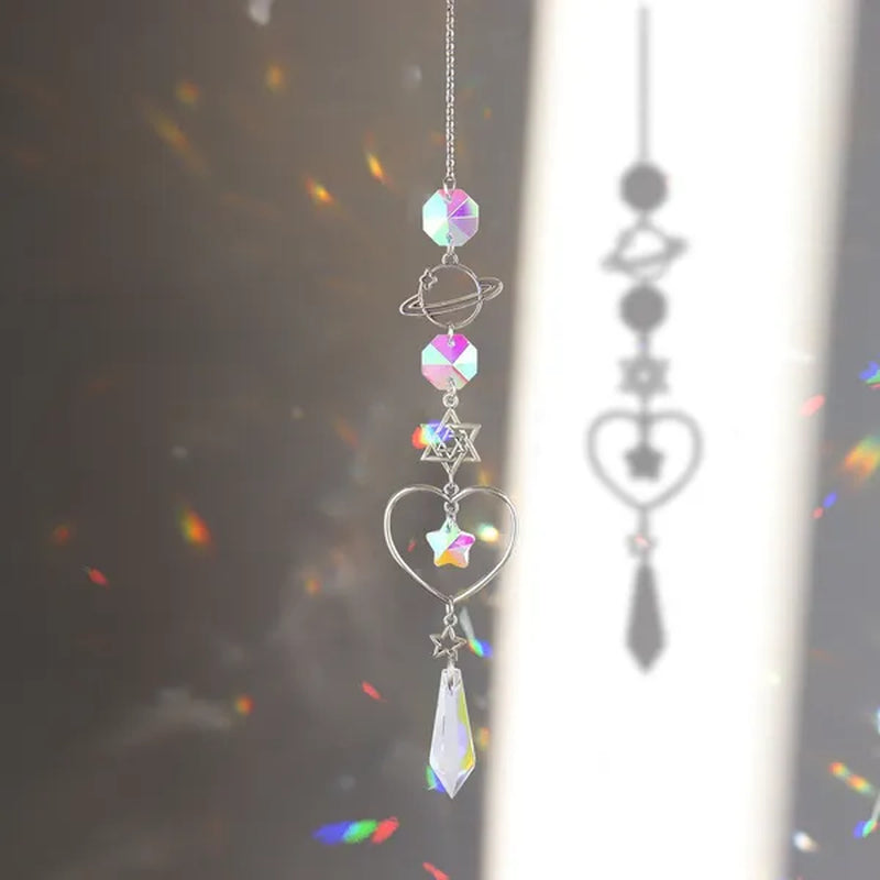 3 Styles Crystal Wind Chime Moon Sun Catcher Diamond Prisms Pendant Dream Catcher Rainbow Chaser Hanging Drop Home Garden Decor Windchime