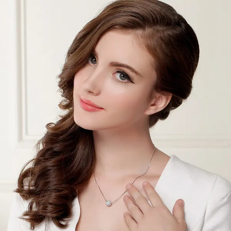 Women's Fashion 925 Sterling Silver Ball Pendant Crysta Diamond Choker Necklace Jewelry