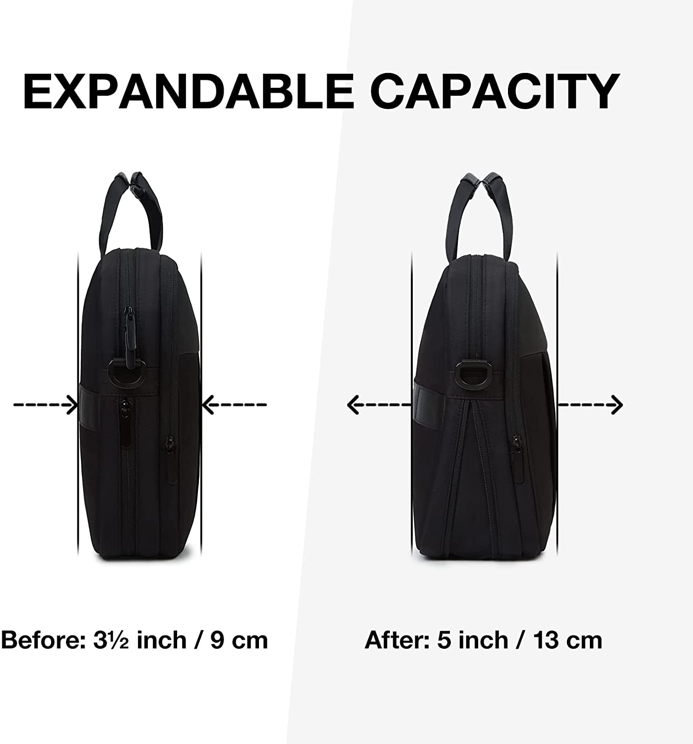 17.3 Inch Expandable Slim Laptop Briefcase for Business Travel, Water-Resistant Work Bag with Organizer Compartment, Black