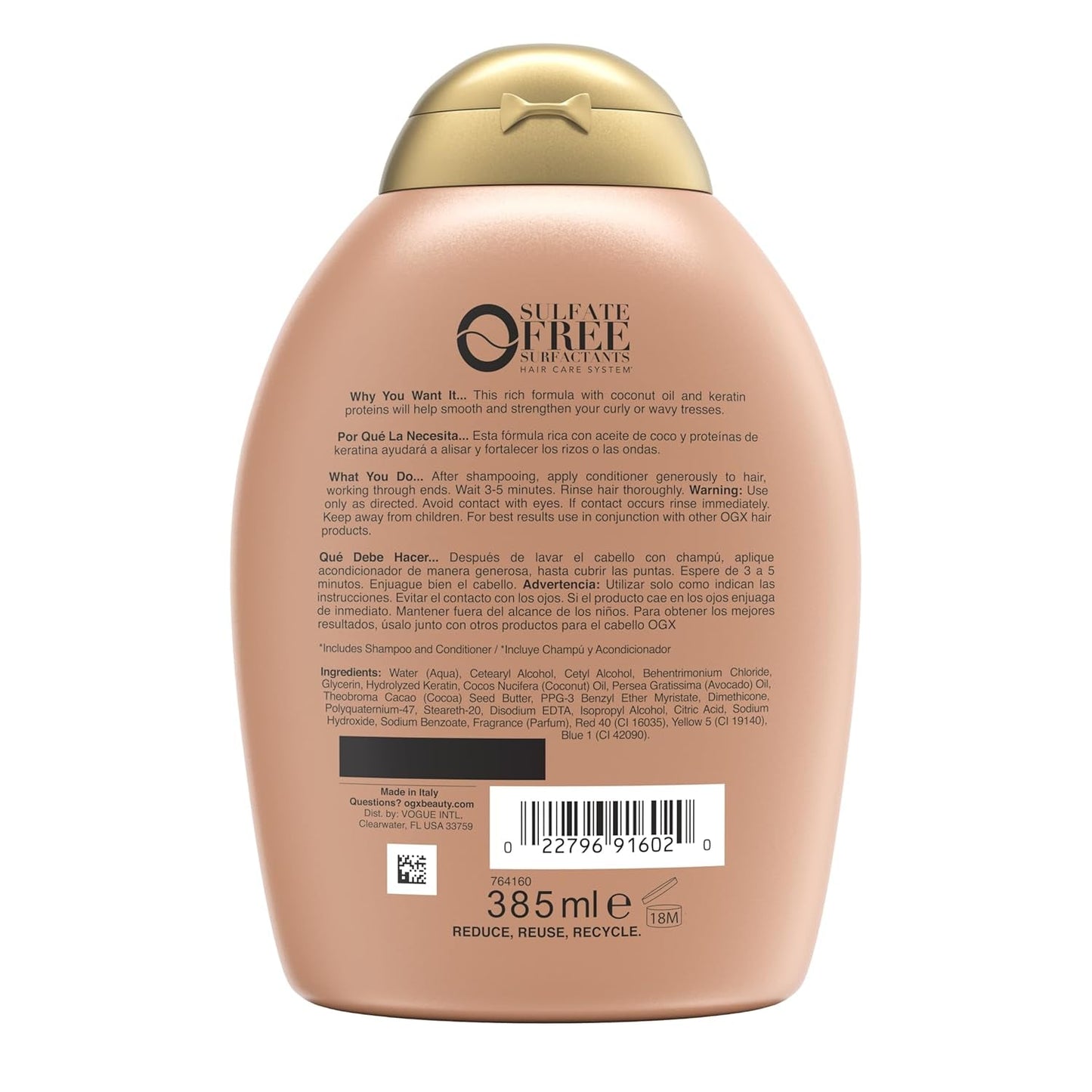 Ever Straightening + Brazilian Keratin Therapy Hair-Smoothing Conditioner with Coconut Oil, Cocoa Butter & Avocado Oil, Paraben-Free, Sulfate-Free Surfactants