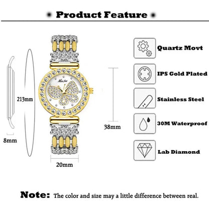 Butterfly Women Watches Luxury Brand Big Diamond 18K Gold Watch Waterproof Special Bracelet Expensive Ladies Wrist Watch
