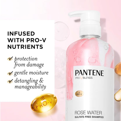 Sulfate Free Rose Water Shampoo, Soothes, Replenishes Hydration, Safe for Color Treated Hair, Nutrient Infused with Vitamin B5 and Antioxidants, Pro-V Blends, 30.0 Oz
