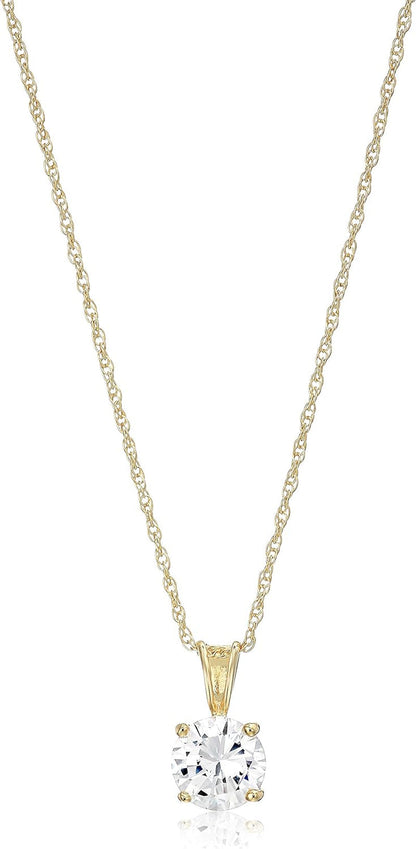 Plated Sterling Silver Cubic Zirconia round Cut Solitaire Pendant Necklace, 18"