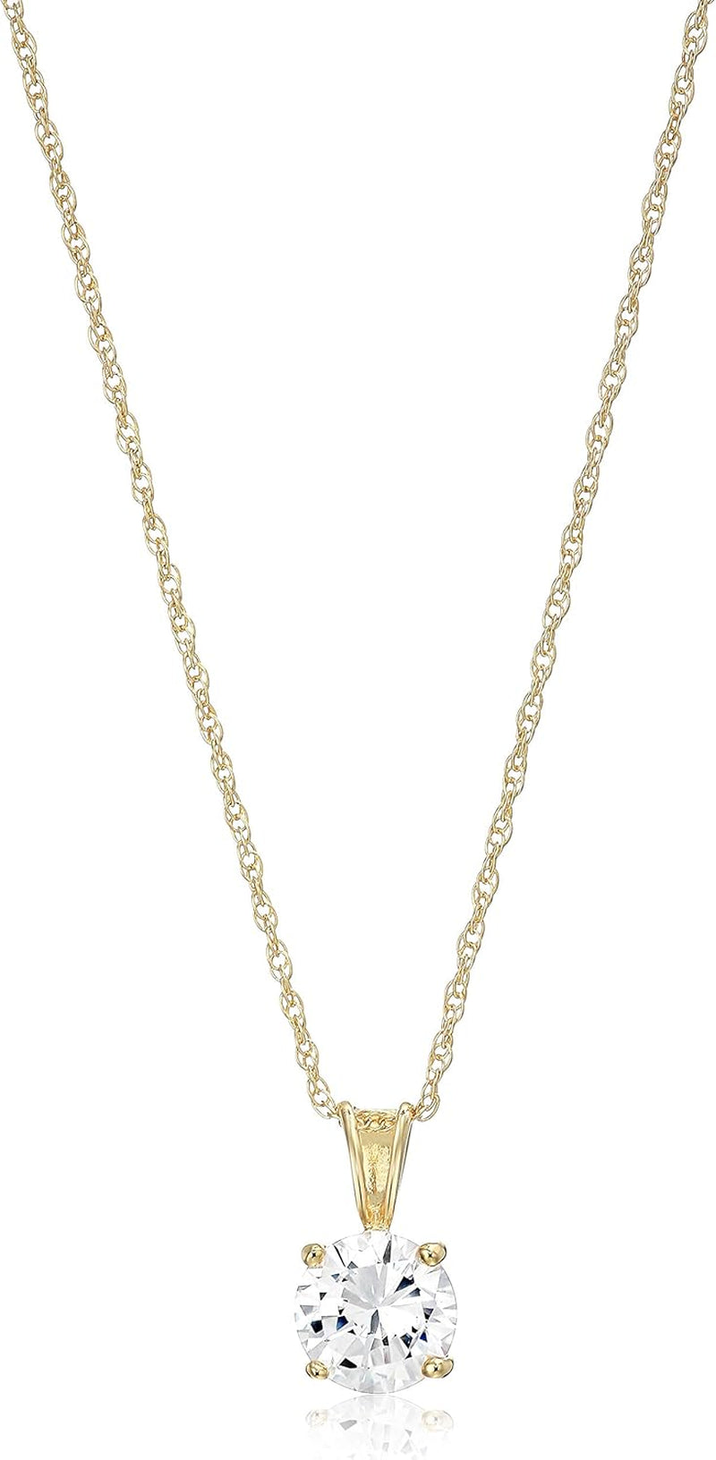 Plated Sterling Silver Cubic Zirconia round Cut Solitaire Pendant Necklace, 18" (Previously Amazon Collection)