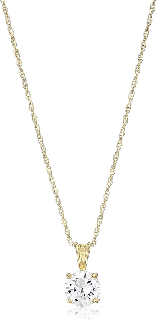 Plated Sterling Silver Cubic Zirconia round Cut Solitaire Pendant Necklace, 18" (Previously Amazon Collection)