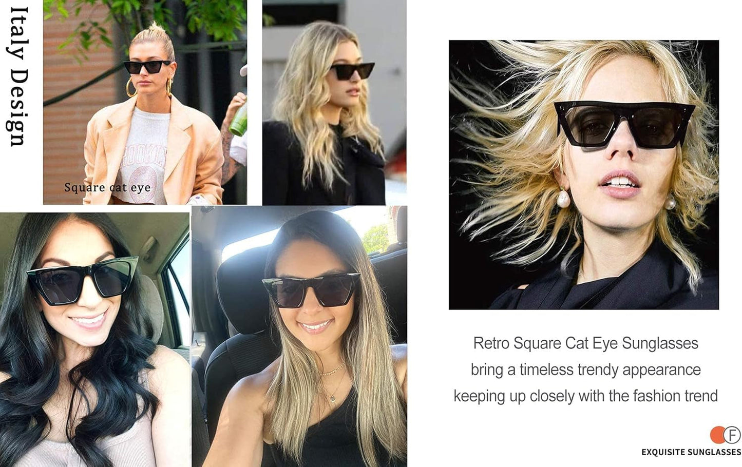 Vintage Square Cat Eye Sunglasses Women Trendy Cateye Sunglasses B2473