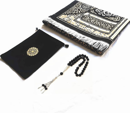 SHUKRAN Prayer Rug Muslim Prayer Mat with Bag & Prayer Beads for Kids Men Women - Soft Thin Prayer Matt Islam for Eid Travel Ramadan Perfect Islamic Gifts Chenille Fabric