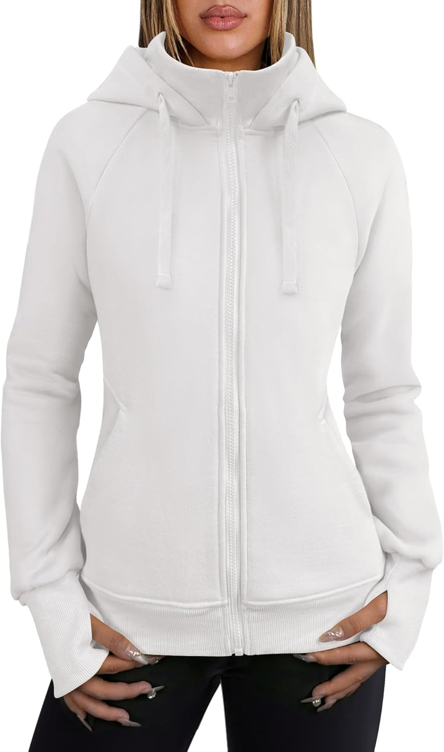 Womens Zip up Hoodies Fleece Jackets Long Sleeve Sweatshirts Pockets Casual Fall Fashion Preppy Outfits Y2K Clothes