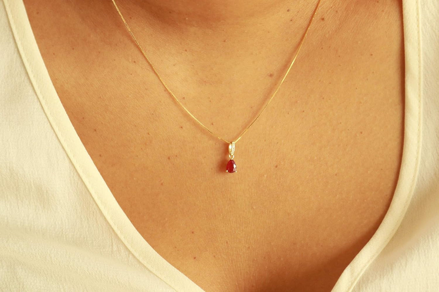 Women'S 10K Yellow Gold Mozambique Genuine Ruby Pendant with Diamonds (Pear-Cut) Shaped Ruby (QA0269P-BY)