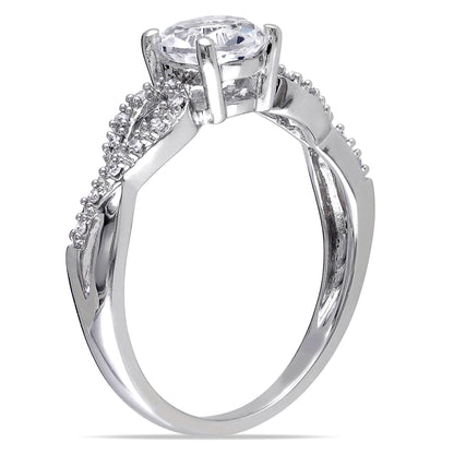 Women'S Engagement Anniversary Bridal 1 CT Created White Sapphire 1/10 CT T.W. Round-Cut Diamond (G-H, I1-I2) 10Kt White Gold Solitaire Ring with Infinity Band with 4/Claw/Shared Prong Setting