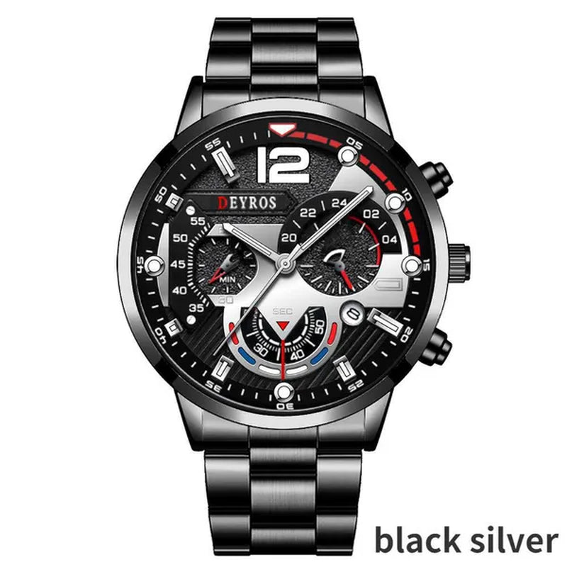 Fashion Men’s Stainless Steel Watches Luxury Quartz Wristwatch Calendar Luminous Clock Men Business Casual Watch