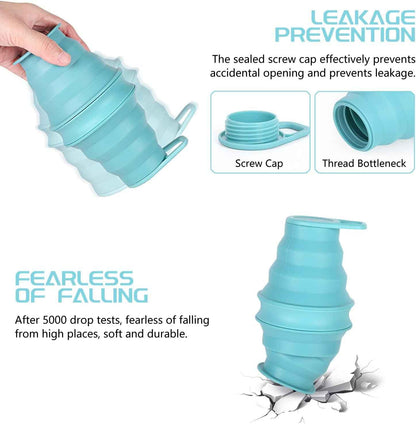 Collapsible Water Bottle,17Oz(500Ml) Reuseable BPA Free Silicone Foldable Water Bottles for Travel Gym Camping Hiking, Portable Leak Proof Sports Water Bottle with Carabiner