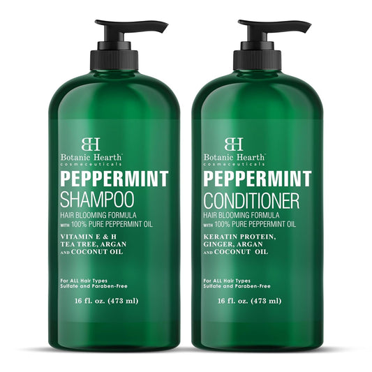 Peppermint Oil Shampoo and Conditioner Set - Hair Blooming Formula with Keratin - Fights Hair Loss & Thinning, Promotes Hair Growth-Sulfate Free for Men and Women - 16 Fl Oz X 2