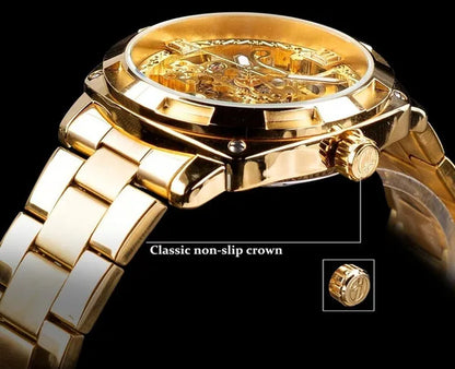 FORSINING New Top Quality Men Luxury Skeleton Automatic Winding Mechanical Watches Gold Stainless Steel Waterproof Wristwatch with Gift Box